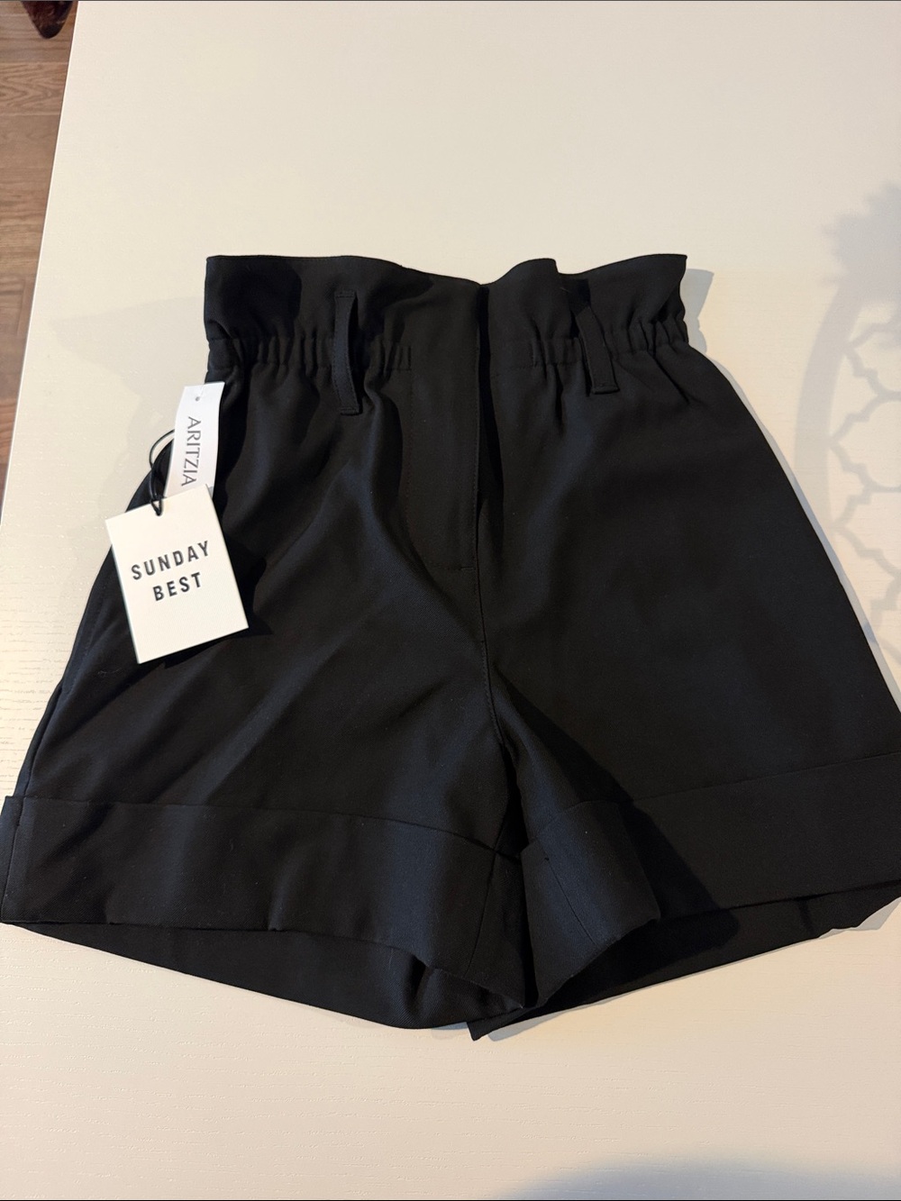 Aritzia Sunday Best Black High-Waist Paperbag Shorts
